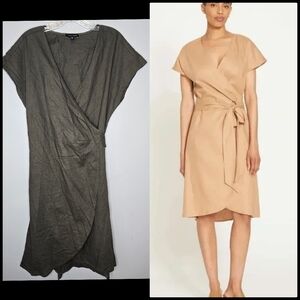 Universal Standard Midi Tulip Hem Linen Blend Wrap Dress Sage Green size 2XS 6-8